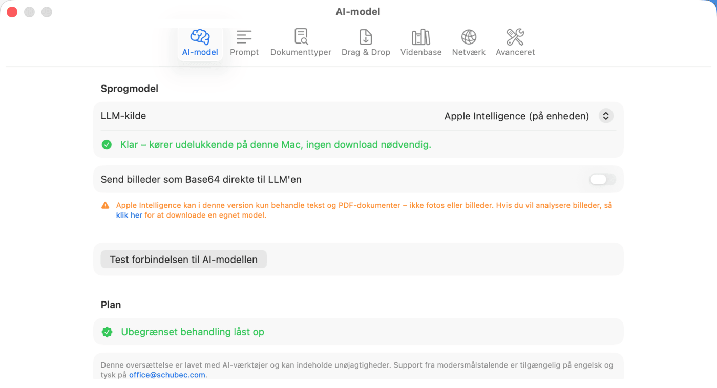 Indstillinger – AI-model – Apple Intelligence