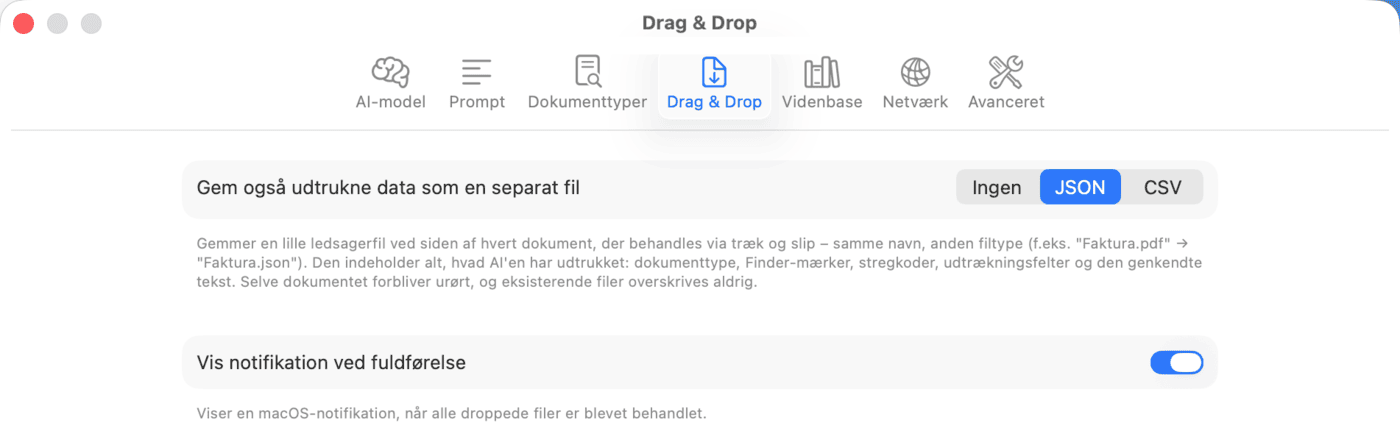Indstillinger – Drag & Drop
