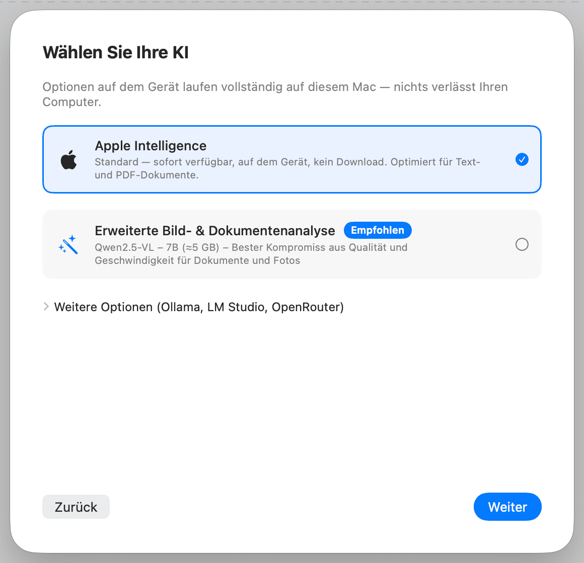 Ersteinrichtung – KI wählen