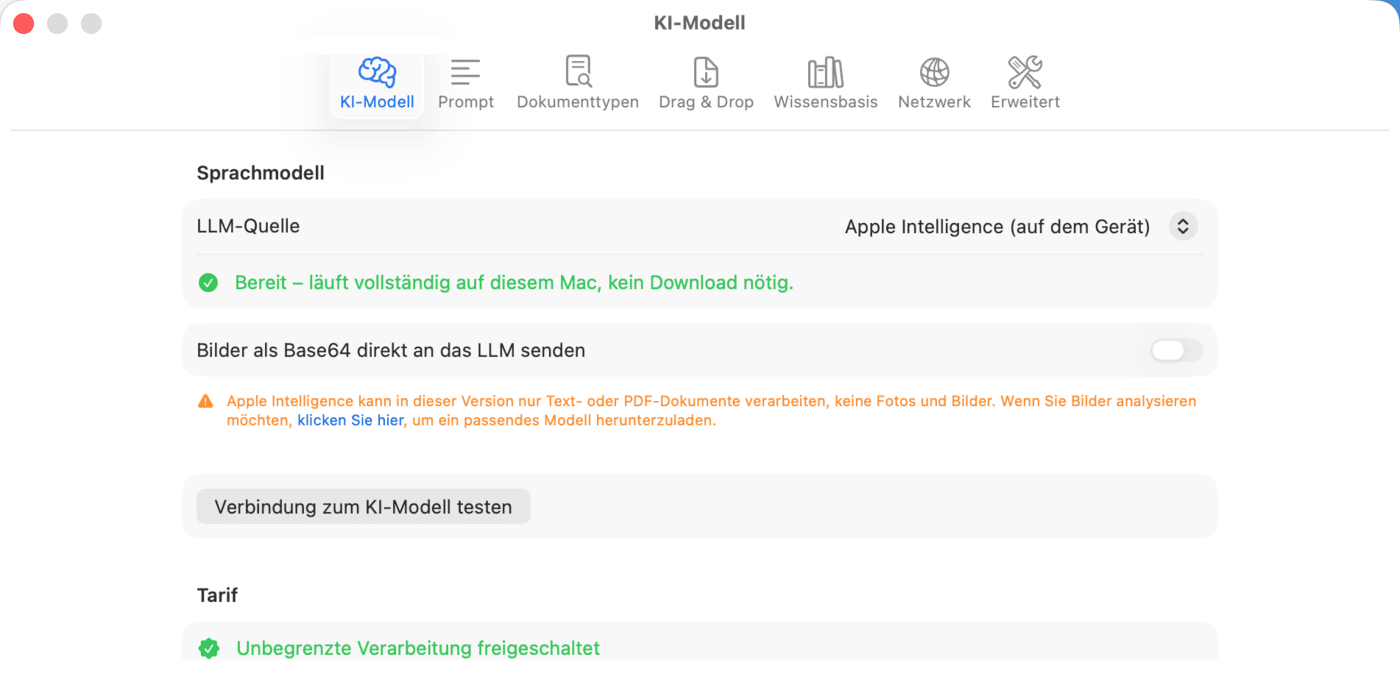 Einstellungen – KI-Modell – Apple Intelligence