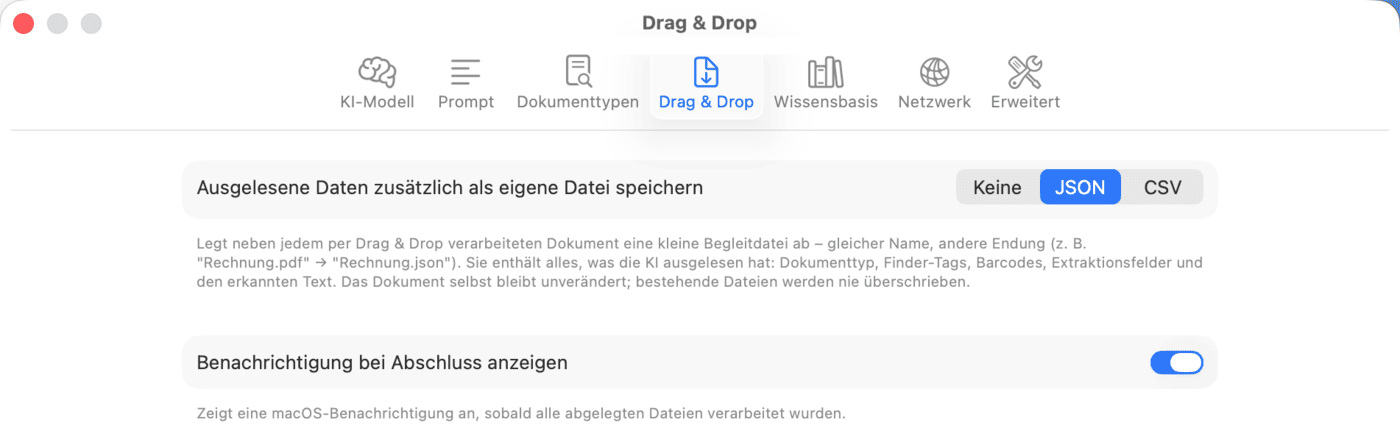 Einstellungen – Drag & Drop