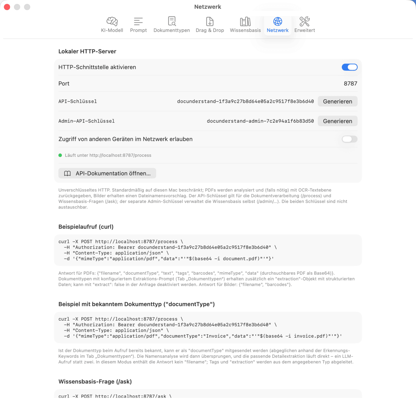 Einstellungen – Netzwerk