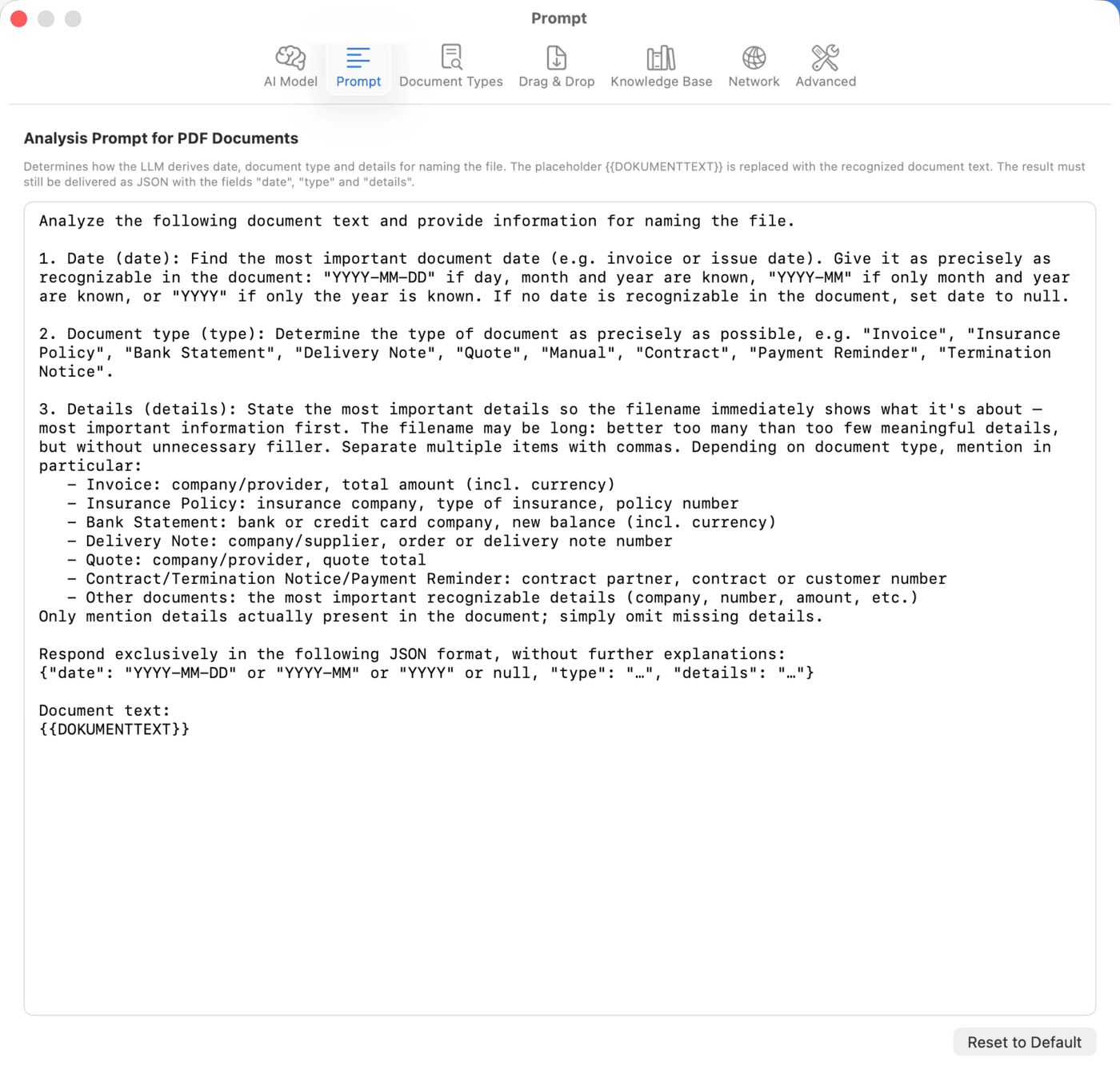Settings – Prompt