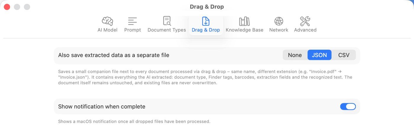 Settings – Drag & Drop