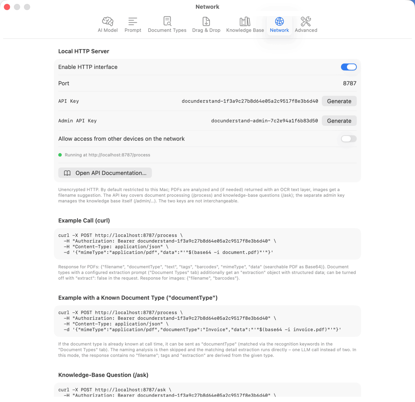 Settings – Network