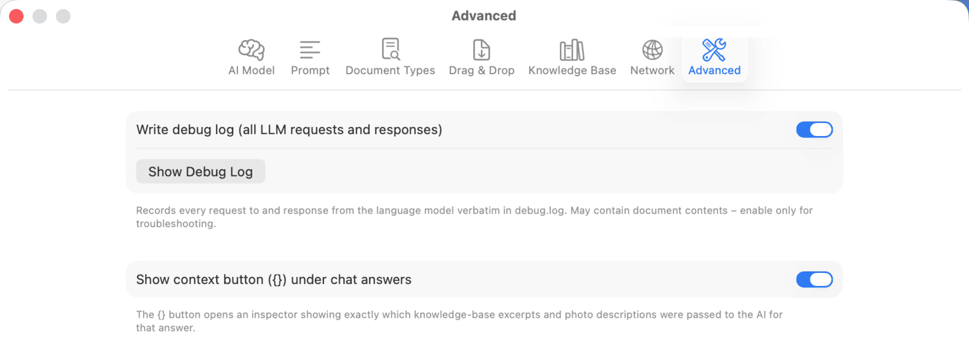 Settings – Advanced