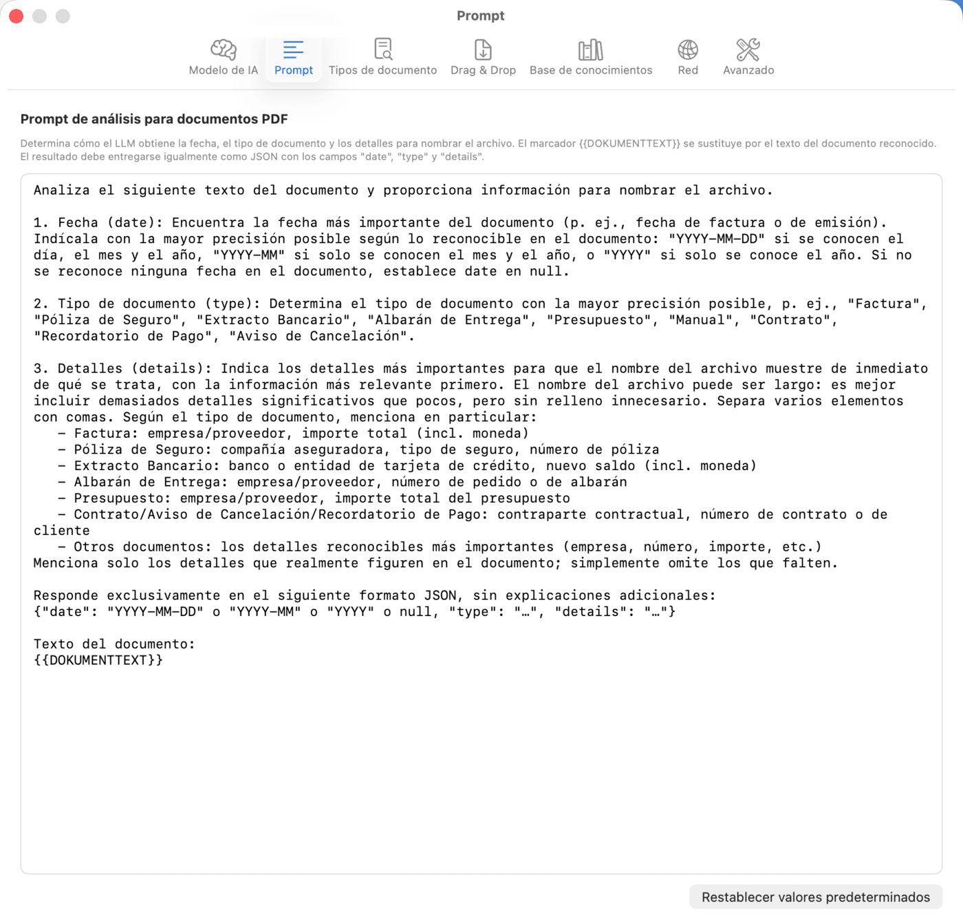 Ajustes: Prompt