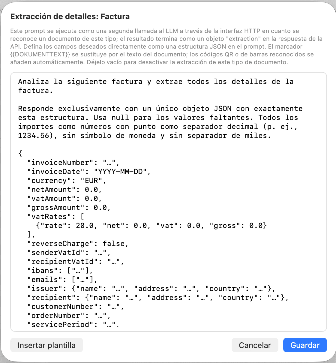 Ajustes: extracción de detalles de facturas