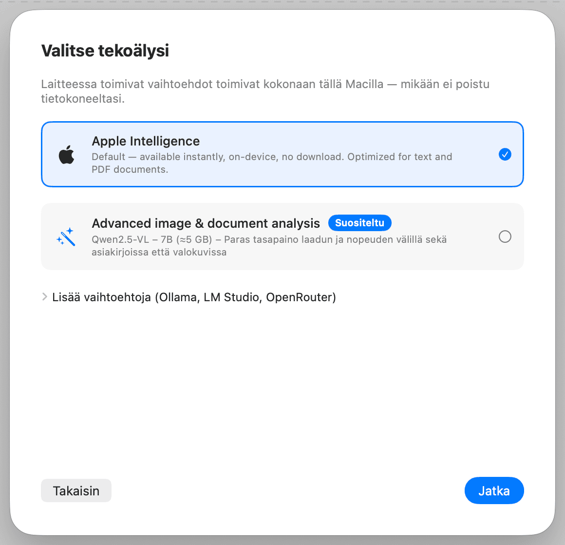 Käyttöönotto – Valitse tekoäly