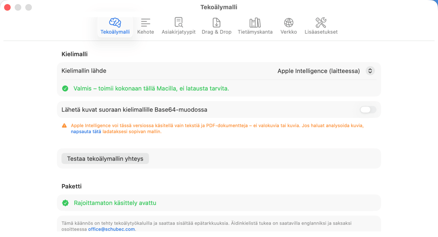 Asetukset – Tekoälymalli – Apple Intelligence