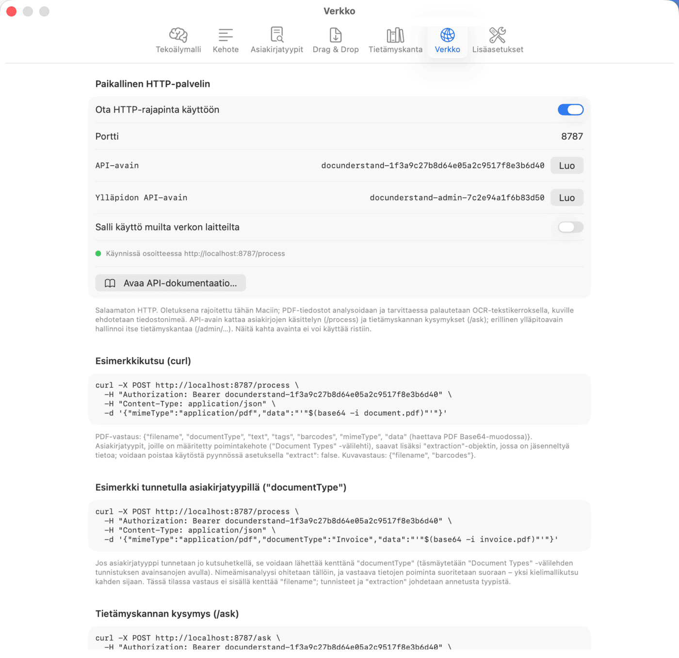 Asetukset – Verkko