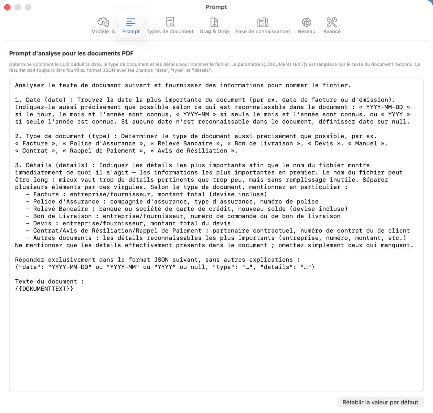 Réglages – Prompt