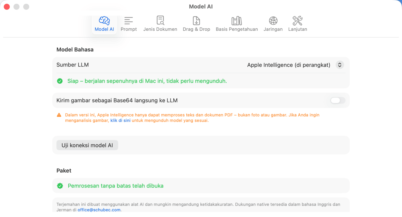 Pengaturan – Model AI – Apple Intelligence