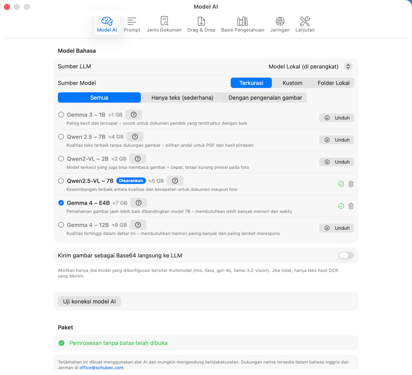 Pengaturan – Model AI – Model Lokal