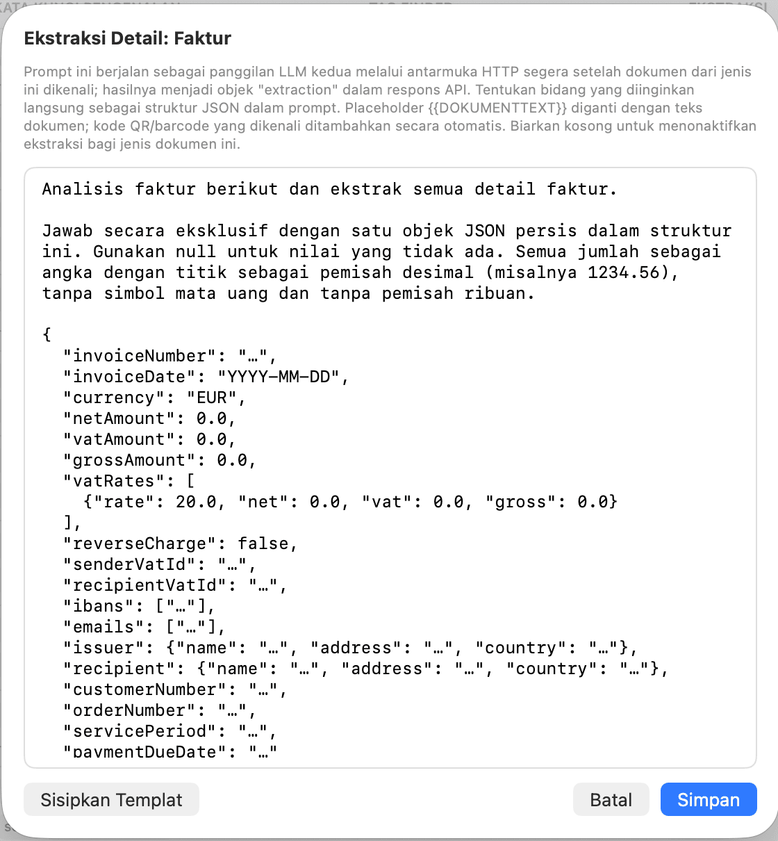 Pengaturan – Ekstraksi Detail Faktur