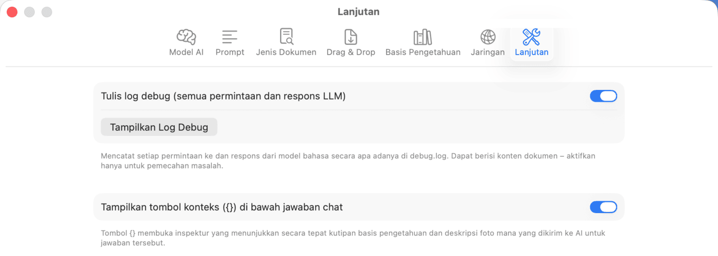 Pengaturan – Lanjutan