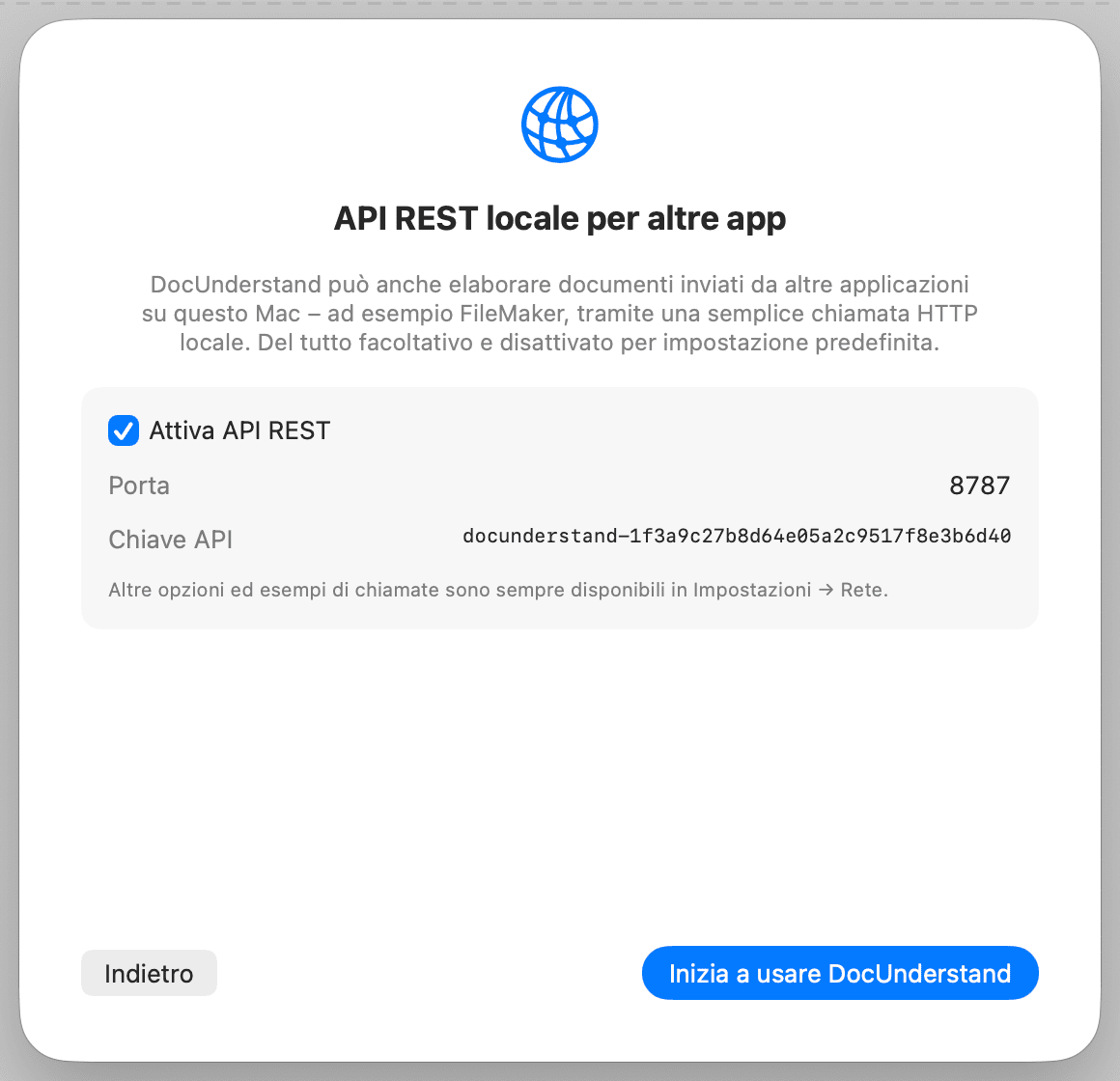 Configurazione iniziale – API REST