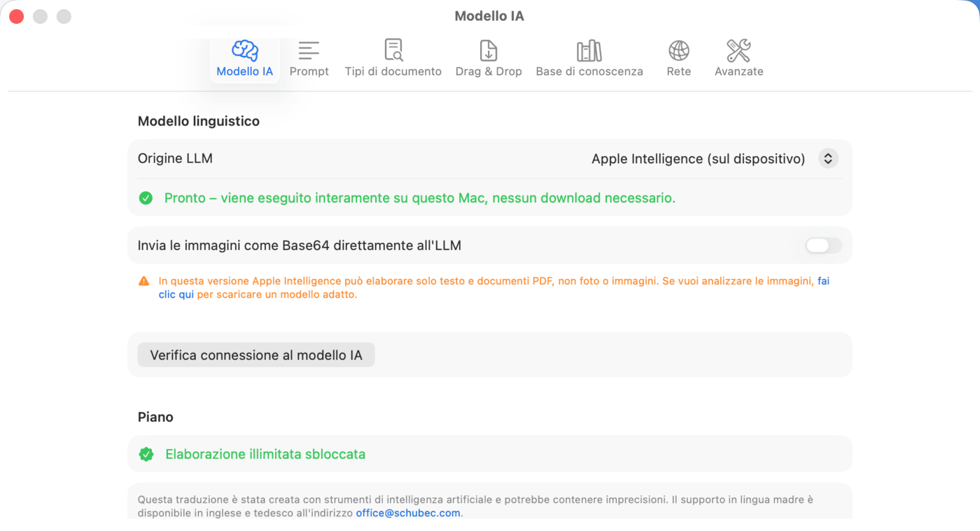 Impostazioni – Modello IA – Apple Intelligence