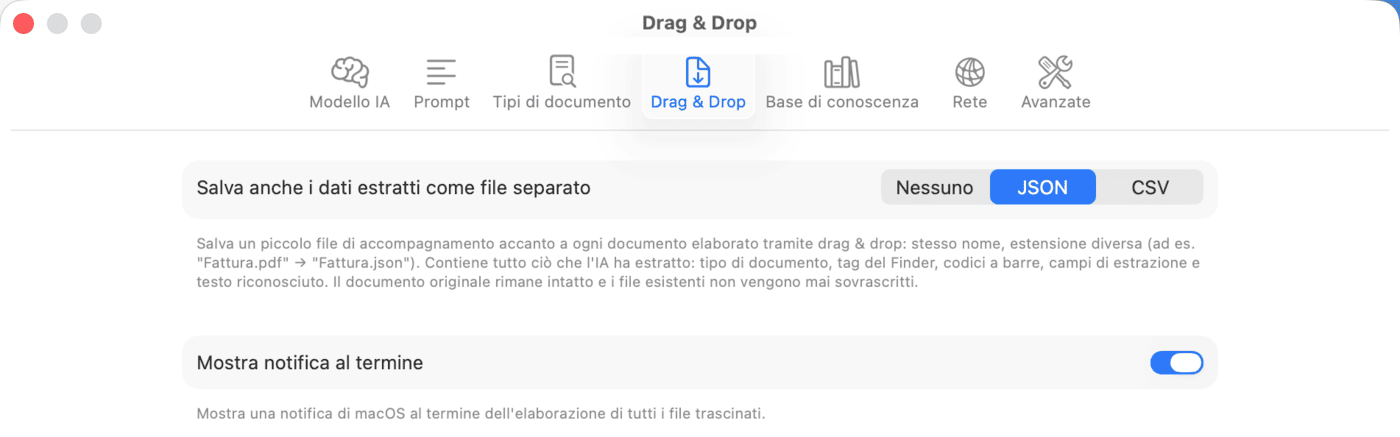 Impostazioni – Drag & Drop