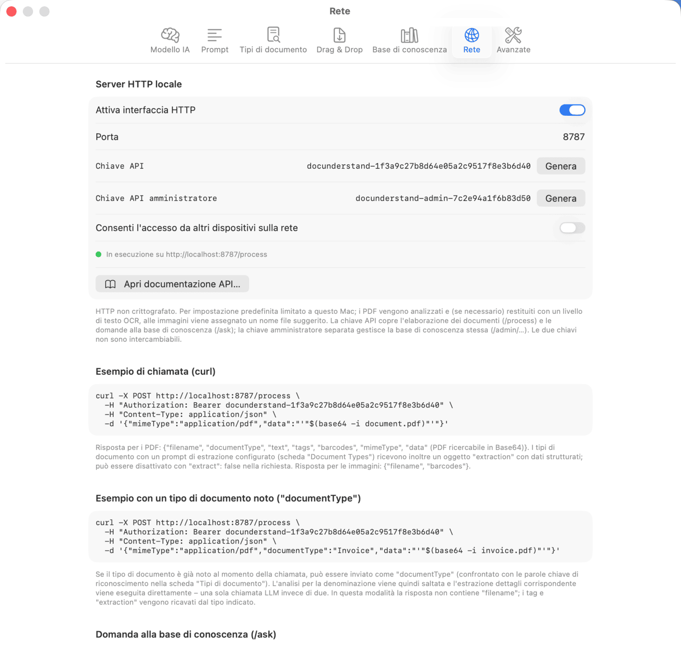 Impostazioni – Rete