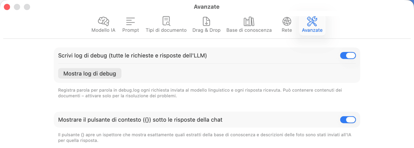 Impostazioni – Avanzate