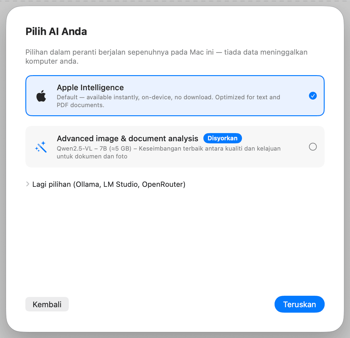 Persediaan awal – Pilih AI