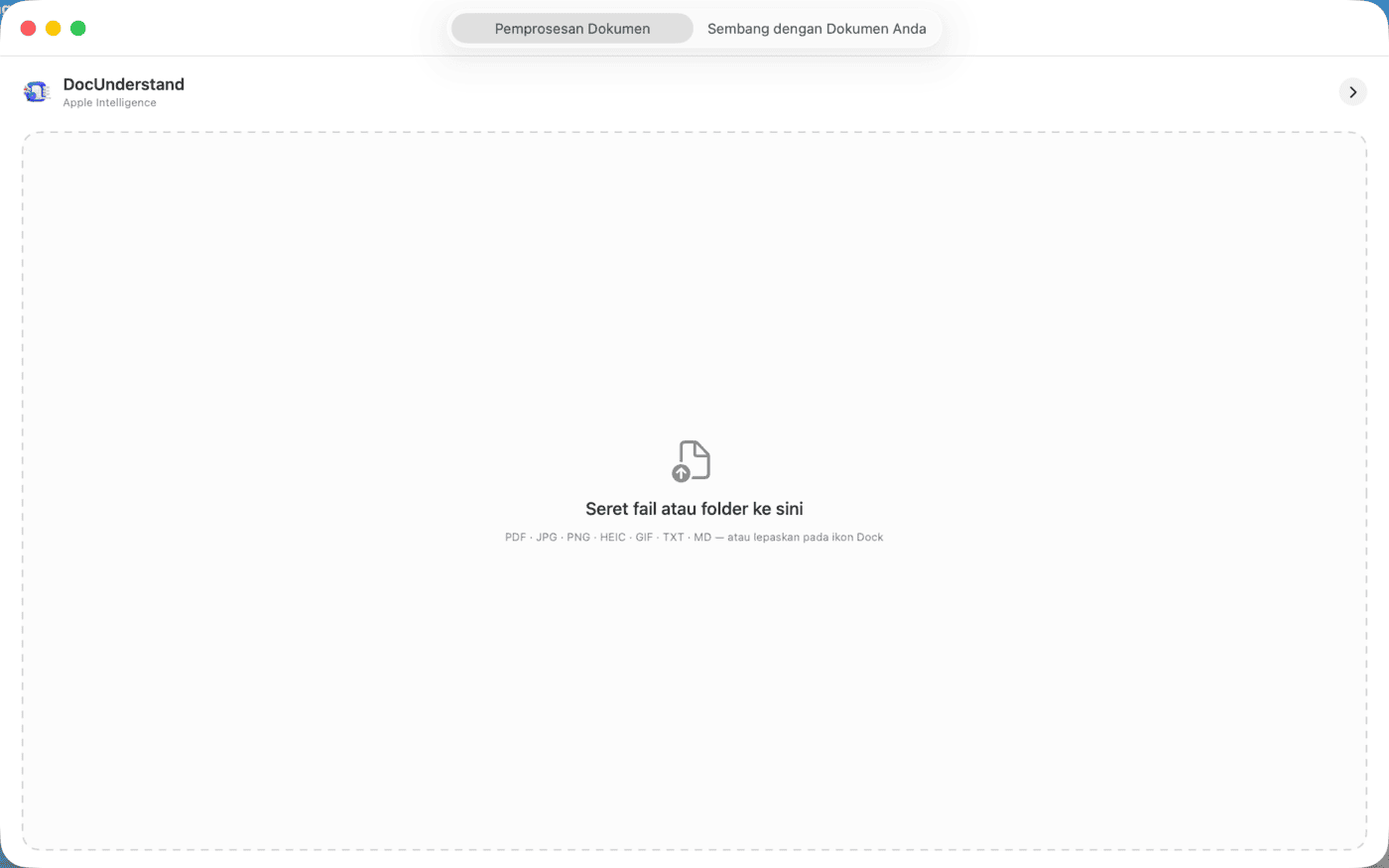 DocUnderstand – Tetingkap utama