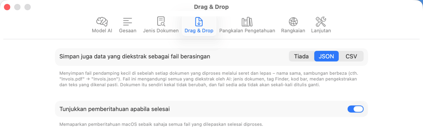 Tetapan – Drag & Drop