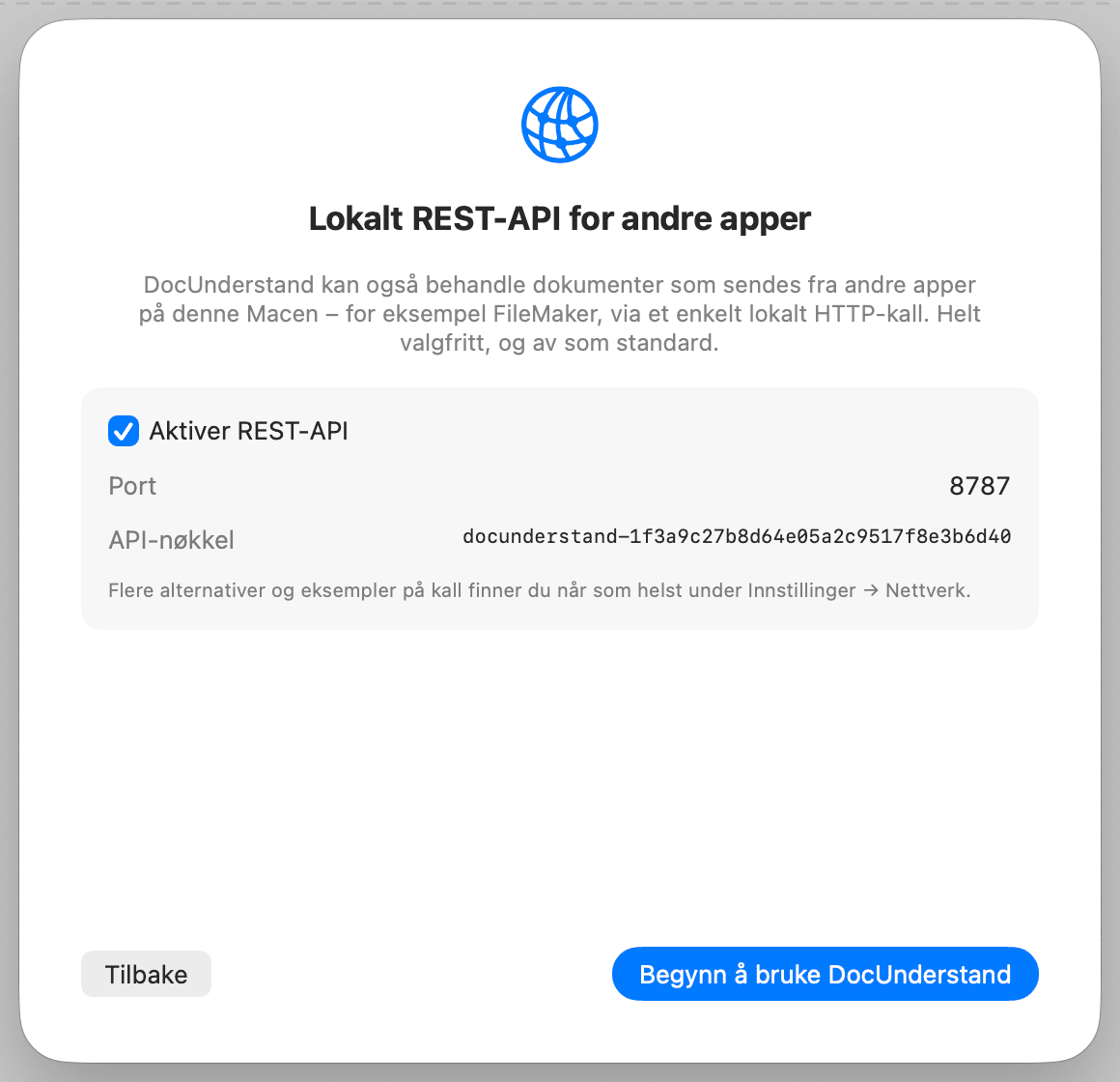 Førstegangsoppsett – REST-API