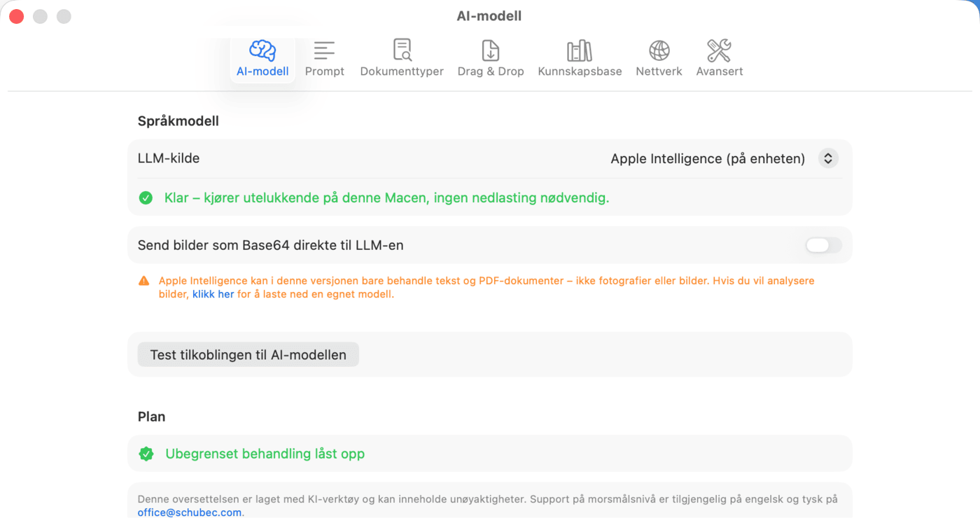 Innstillinger – AI-modell – Apple Intelligence