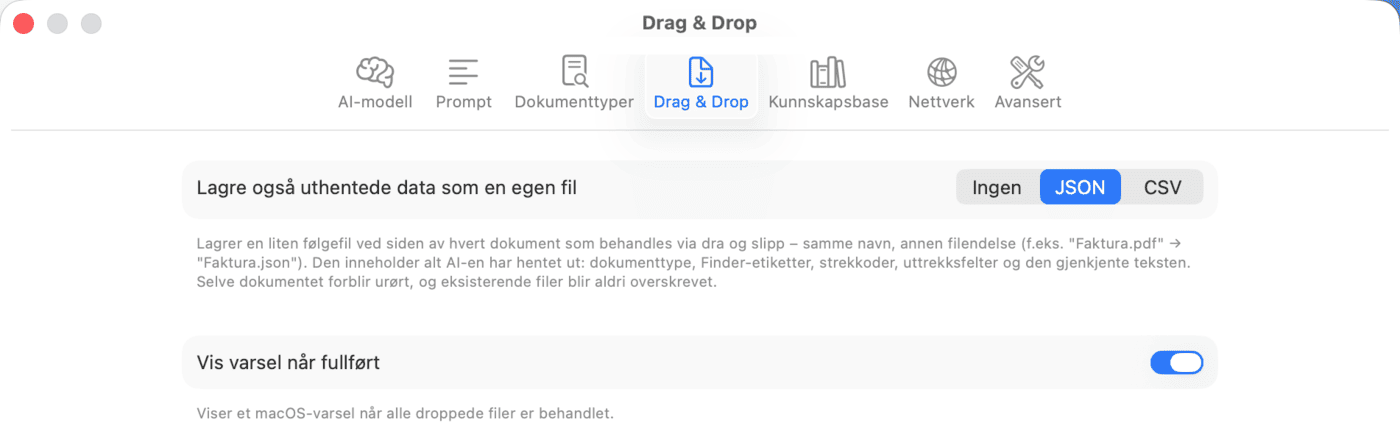 Innstillinger – Drag & Drop