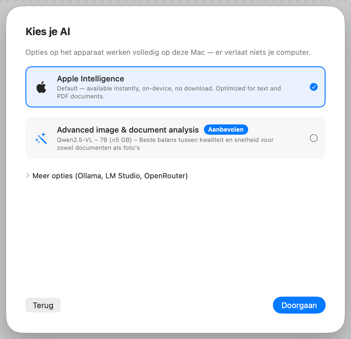 Eerste installatie – AI kiezen