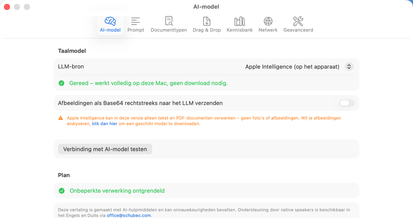 Instellingen – AI-model – Apple Intelligence