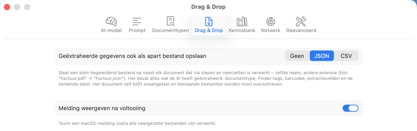 Instellingen – Drag & Drop