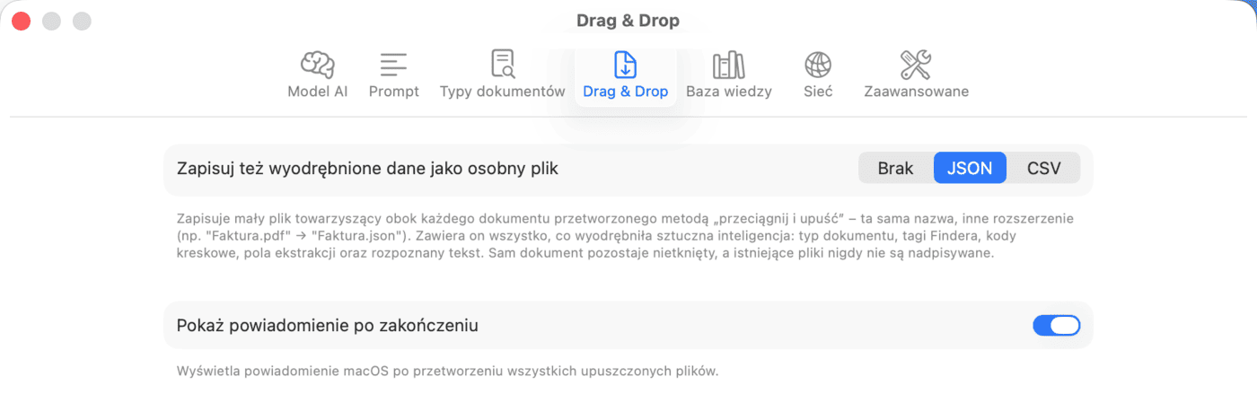Ustawienia – Drag & Drop