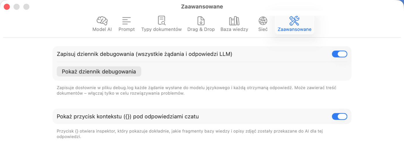 Ustawienia – Zaawansowane