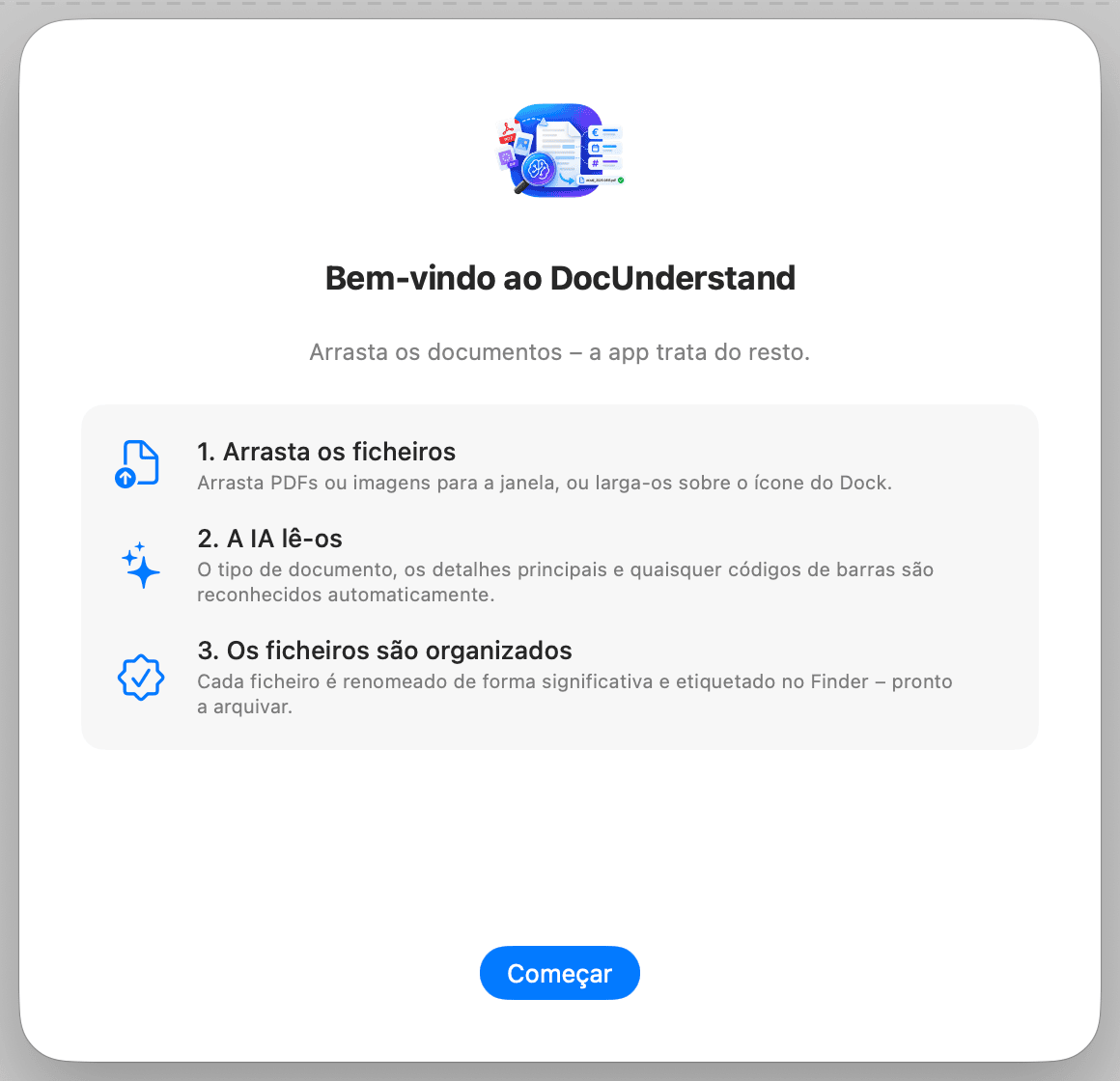 Configuração inicial – Bem-vindo