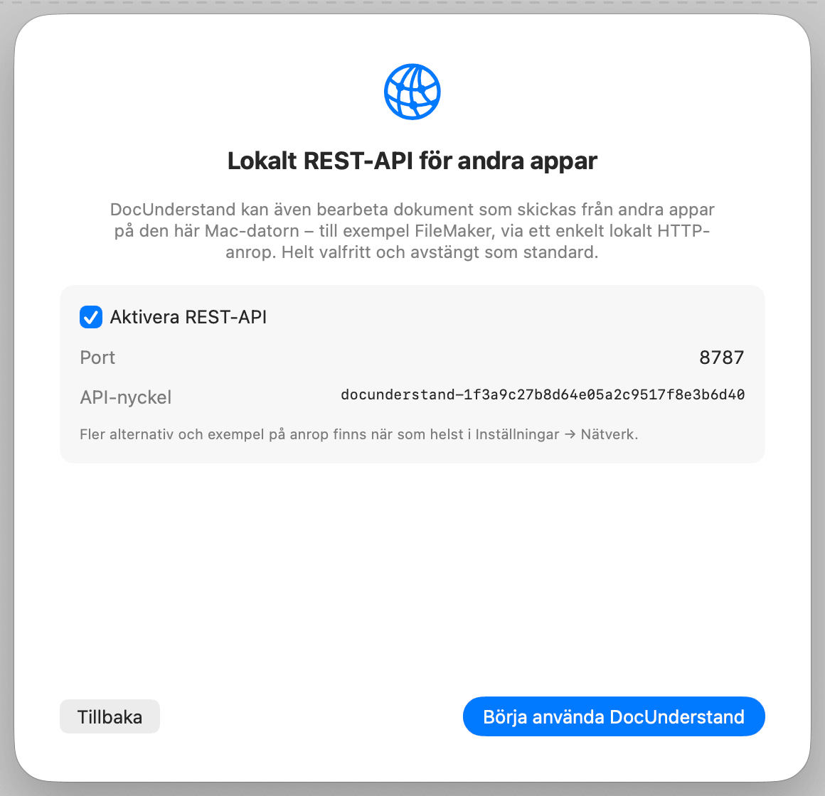 Förstagångskonfiguration – REST-API