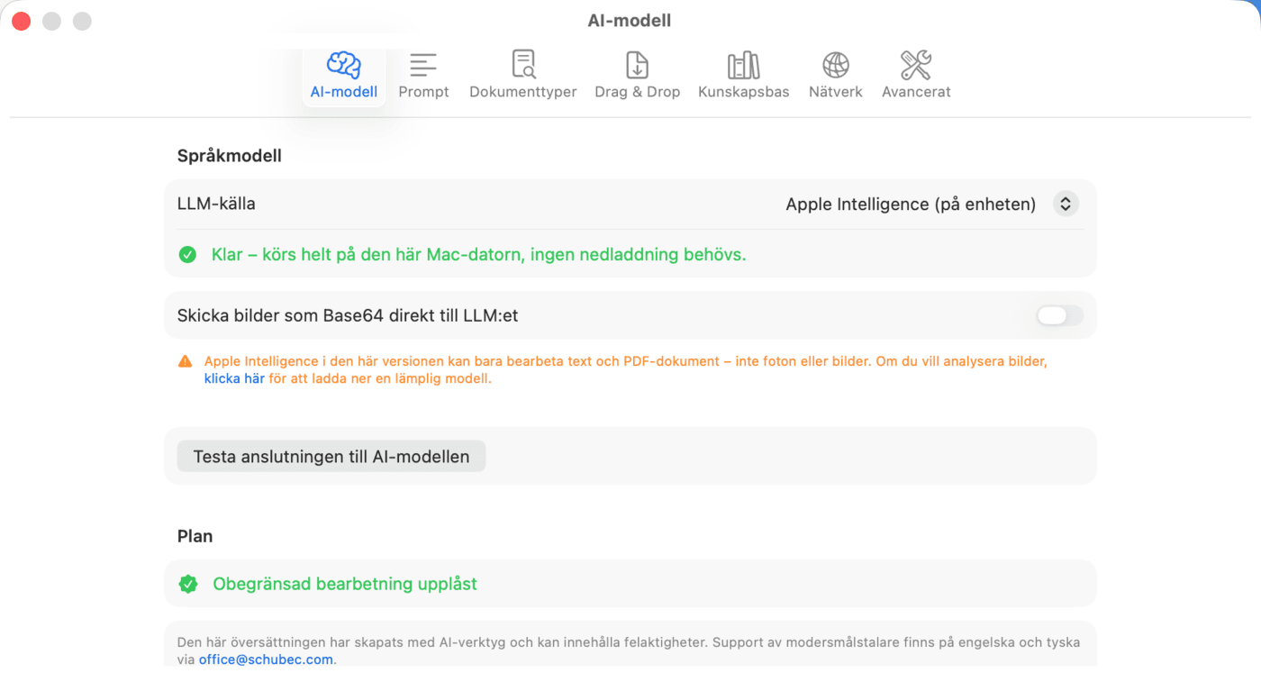 Inställningar – AI-modell – Apple Intelligence