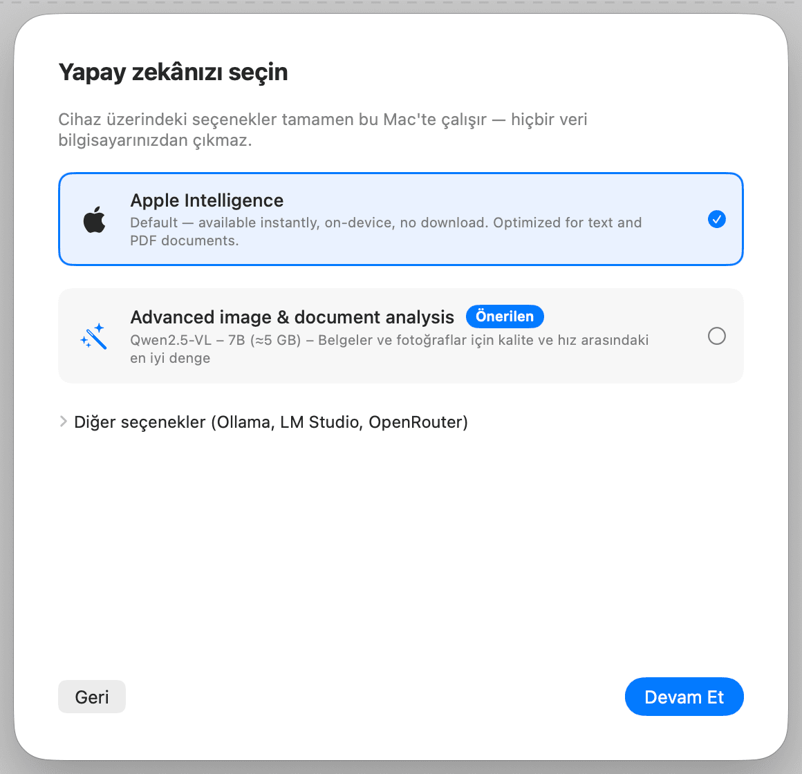 İlk kurulum – Yapay zeka seçin