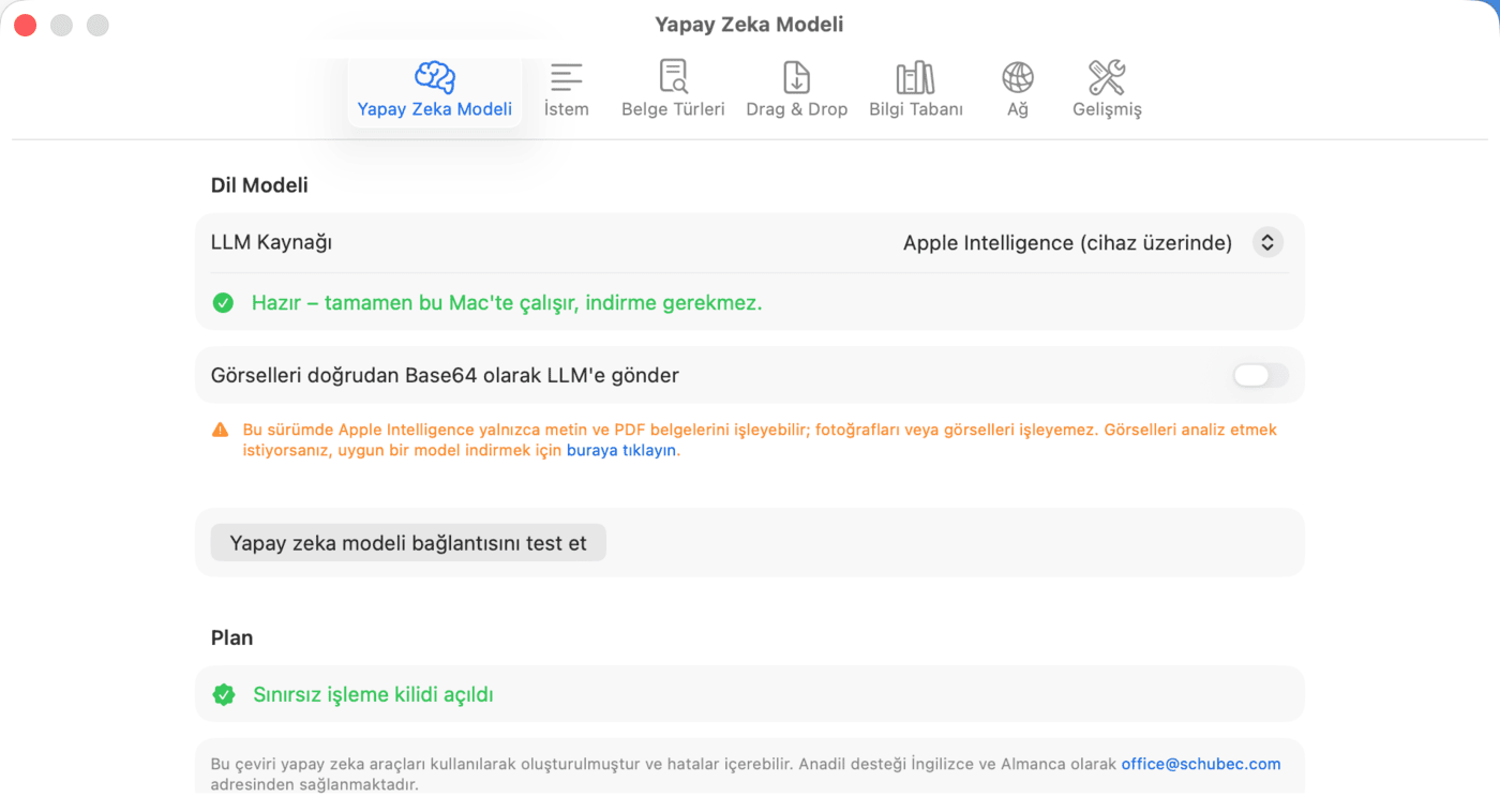 Ayarlar – Yapay Zeka Modeli – Apple Intelligence