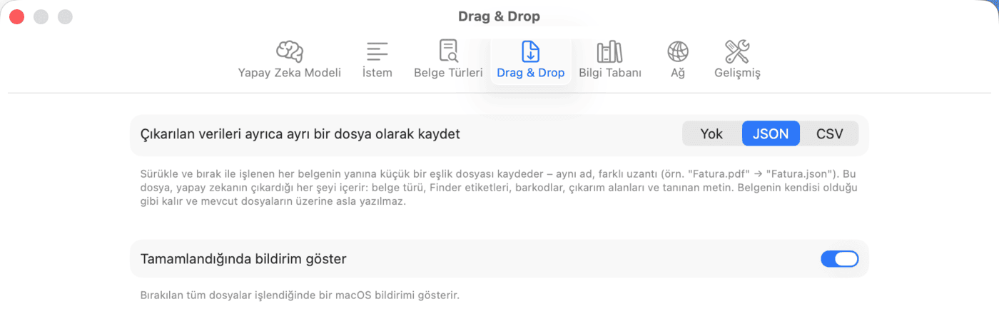 Ayarlar – Drag & Drop