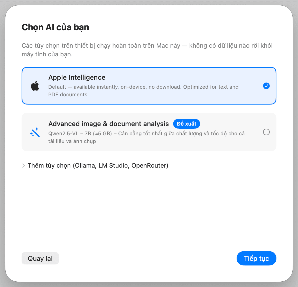 Thiết lập ban đầu – Chọn AI