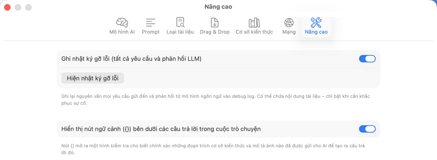 Cài đặt – Nâng cao